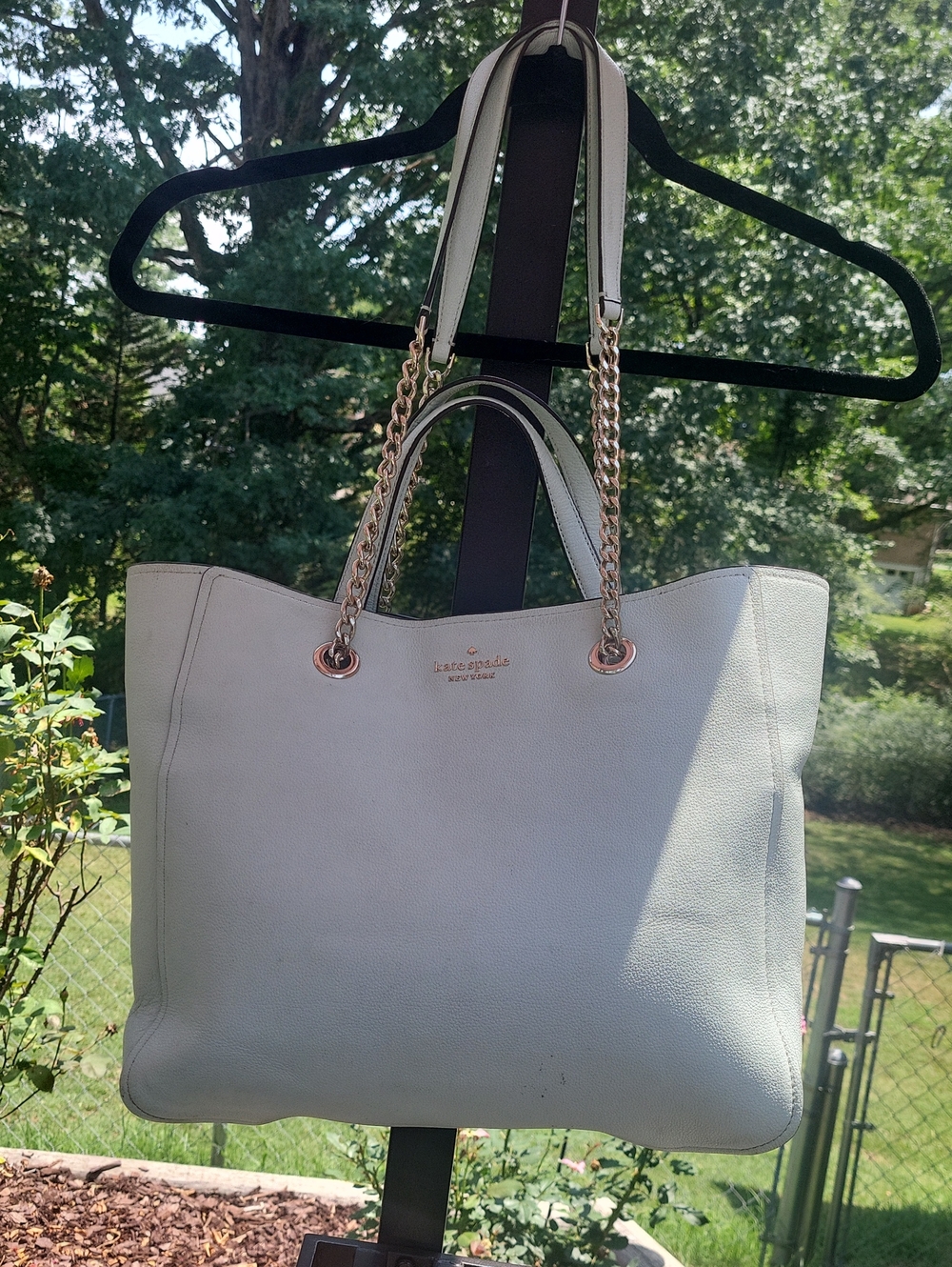 kate spade Light Gray Tote Bag with Chain Handles